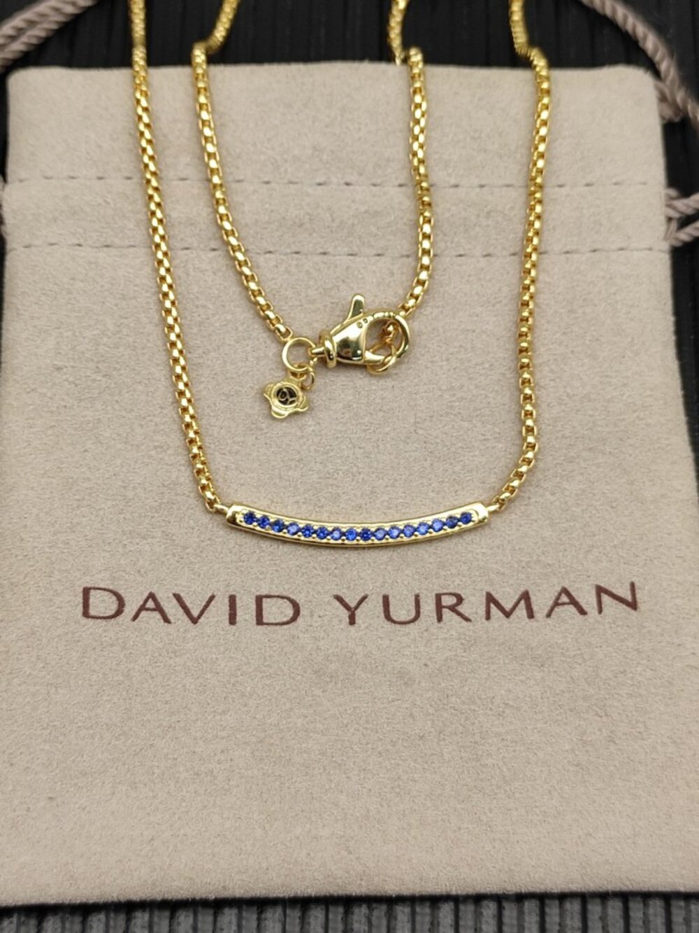 David Yurman shopfront bar blue diamond necklace